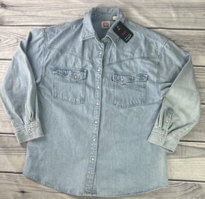 Levi's Women's Size L Long Sleeve The XL Western Denim Pearl Snap Shirt Blue - Picture 1 of 8