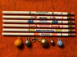 "VINTAGE" (5) Basketball Charms NBA  (6) PENCILS Heat Suns Bucks Warriors Maverk - Picture 1 of 3