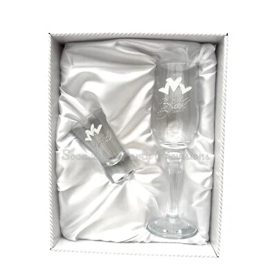 Wedding Bride Groom Matron of Honour Best Man Shot Glass and Champagne Flute Set - image 1 of 4
