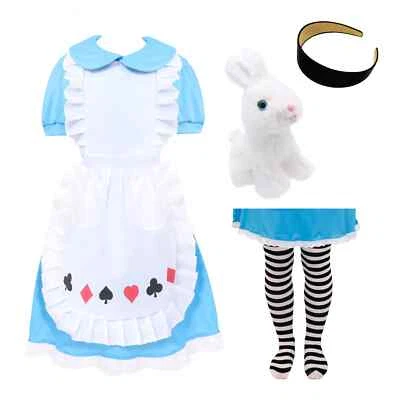GIRLS ALICE COSTUME FAIRYTALE BOOK WEEK CHARACTER CHILD FANCY DRESS WHITE RABBIT - Image 1 of 4