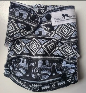 WAHM Borealis Britches Onesize Pocket Style Boho Elephant Print Cloth Diaper - Picture 1 of 2