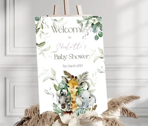 Personalised safari  Baby Shower Welcome sign, A3 poster, banner, backdrop - Picture 1 of 3