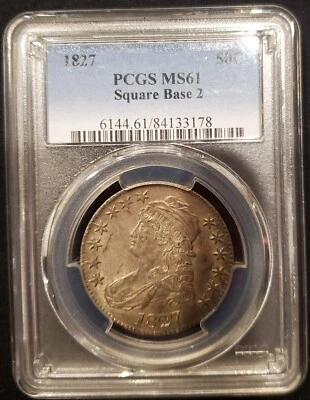 1827 Capped Bust Half Dollar Square Base 2 PCGS MS61 Crusty Original BOOK: $2100 - Image 1 of 4