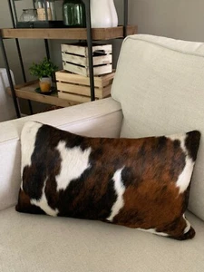 Tricolor Cowhide Pillow Cover / 19x11.5" Natural Cowhide Pillow Cover- Lumbar - Picture 1 of 6