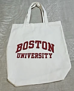 Boston University Tote Bag White Canvas Never Used Shopping Reusable - Picture 1 of 6