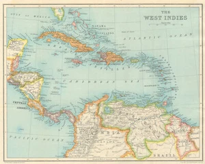 WEST INDIES & CARIBBEAN. Venezuela Central America Cuba Hispaniola &c 1931 map - Picture 1 of 2
