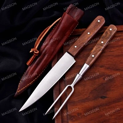 Mittelalter Messer mit Gabel +Scheide Kelten handgeschmiedet 4266 - Bild 1 von 4