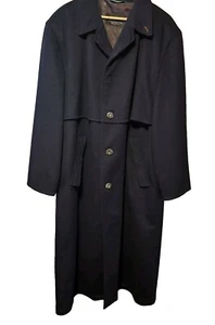 Wool Overcoat Claud Phillip W.Germany Navy Blue Tree Bark Buttons Trenchcoat VTG - Picture 1 of 18