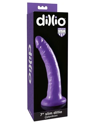 Pipedream Dillio 7" Slim Dillio Purple - Suction Mounted Dildo Dong - Image 1 of 4
