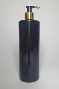 500ml Black Cylindrical PET Plastic Bottle & Shiny Gold/Black Lotion Pump - Picture 1 of 1