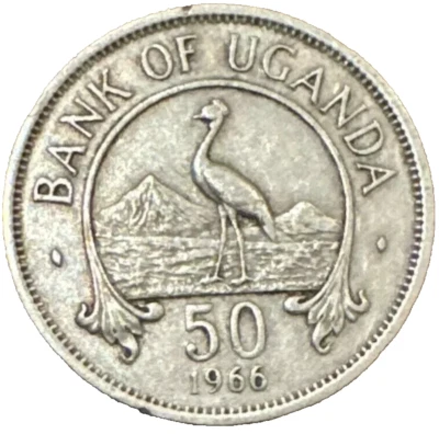 1966 UGANDA - 50 Cents Coin - Very Nice CIRCULATED Vintage Coin, Crowned Crane - Image 1 of 2