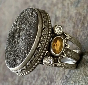 Aldrich Art Stunning Large Druzy Amber & White Topaz Ring - Picture 1 of 8