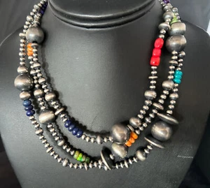 Türkis, Koralle stachelige Auster Navajo Perlen Sterlingsilber Perlen Halskette 48" - Bild 1 von 12