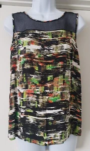 Classiques Entier Silk Blouse Size S Abstract Mesh Yoke Button Back Sleeveless - Picture 1 of 7