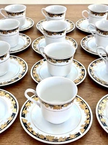 Vintage Yamasen Fine Porcelain 12 Cups and Saucer Black and Gold Accents Kitchen - Picture 1 of 12