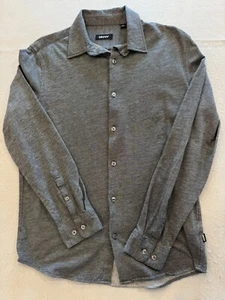DKNY Button Up Shirt Mens Medium Black Knit Casual Long Sleeve Collared - Picture 1 of 6