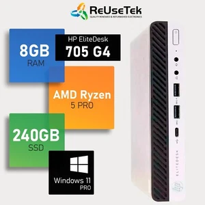 HP EliteDesk 705 G4 Mini AMD Ryzen 5 PRO 8GB RAM 240GB SSD USB-C Win 11 Desktop - Picture 1 of 13
