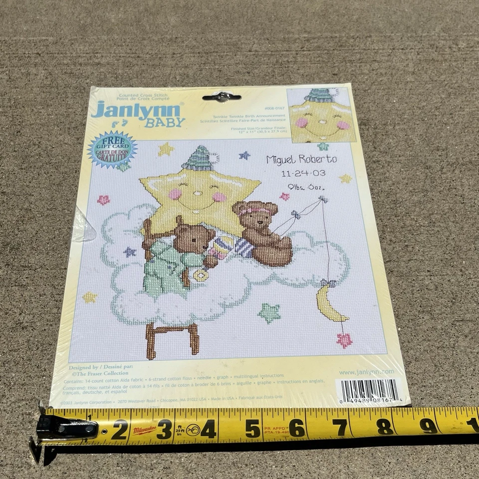 JANLYNN BABY COUNTED CROSS STITCH KIT 008-0167 Birth Announcement NO Thread ￼￼ - Image 1 of 1