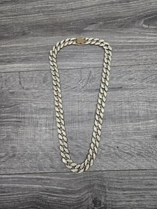 Mens Iced Out Cuban Link Thick Gold Tone Rhinestone 23" Chain Necklace - Picture 1 of 8