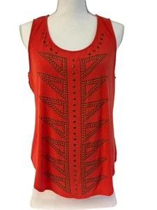 Bongo Women’s Sleeveless Top-Size Large-Rust/ Button Back Closure-Studded - Picture 1 of 12