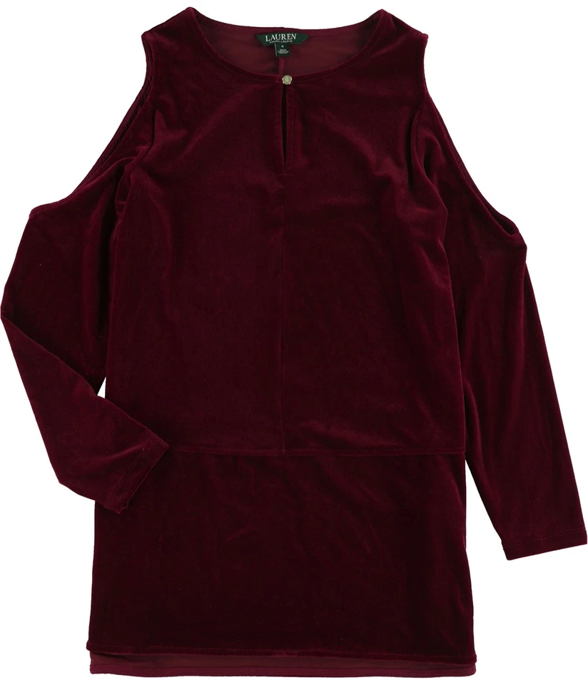 Lauren Ralph Lauren Womens Purple Velvet Cold Shoulder Blouse Top L BHFO 4584