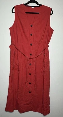 J Jill Sleeveless Red Linen Blend Button-Down Midi Dress Size XL - Image 1 of 4