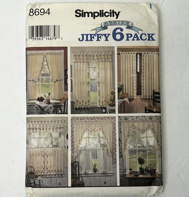 Uncut Simplicity Sewing Pattern 8694 Abbie's Jiffy 6 Pack Curtains Windows - Image 1 of 4