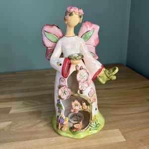BLUE SKY Fairy Garden Angel Flowers Birds Heather Goldminc 2009 Tea Light Holder - Picture 1 of 17