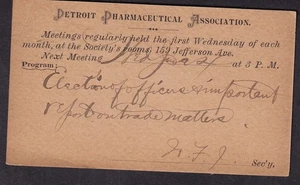 1890 Postkarte Detroit Pharmaceutical Association Wahl der Offiziere - Bild 1 von 2