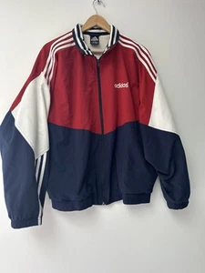 Vintage Adidas 3 Stripe Full Zip Up Jacket L Large 80s 90s Sport Red White Blue - Picture 1 of 16