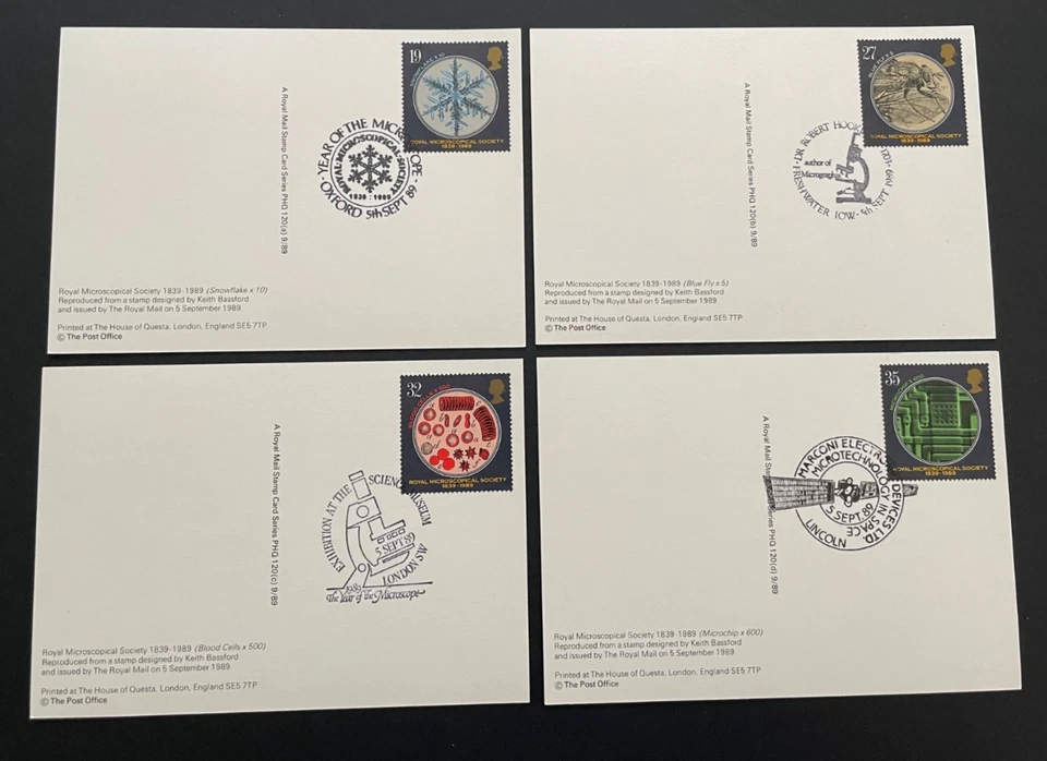 Tarjetas PHQ de la Royal Microscopical Society 1989. IED a la parte trasera. Sin añadir. con varios SHS Foto 1 de 1