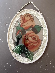 Acchiappasole da Parete con Catena in Vetro Colorato Stampato Fiori Rose (GR172) - Foto 1 di 4