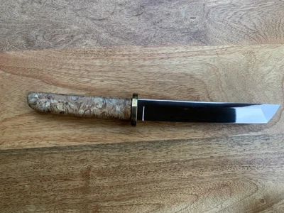 Custom Handmade Mark Waite Tanto Shortsword.  Burl Handle. - Image 1 of 4