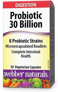 Webber Naturals Probiotic 30 Billion 8 Probiotic Strains, 30 Vegetarian Capsules - Picture 1 of 2