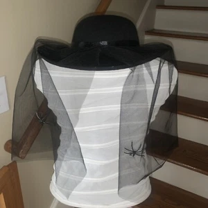 Vintage BLACK WIDOW SPIDER Schleier Gothic Beerdigung Fedora Cloche Vampirin ❤️tbhut - Bild 1 von 6