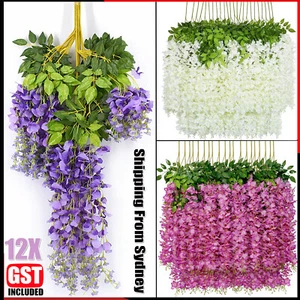 12x Artificial Silk Fake Flower Garland Vine Wisteria Leaf Hanging Wedding Decor - Picture 1 of 13