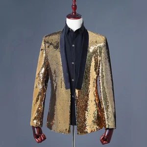 Mens Reversible Two Tone Glitter Sequins Jacket Suit Blazer Fancy Dress Outfit - Picture 1 of 16