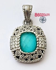 NEW JUDITH RIPKA RETIRED 925 SILVER DIAMONIQUES & TURQUOISE DOUBLET PENDANT NWOT - Picture 1 of 7