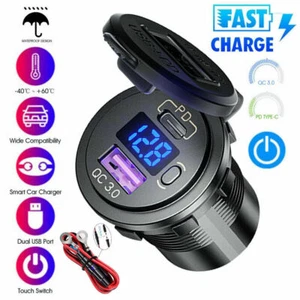 3 Ports QC3.0 USB+PD Type C Fast Car Charger Socket Adapter Power Outlet 12V 24V - Picture 1 of 11