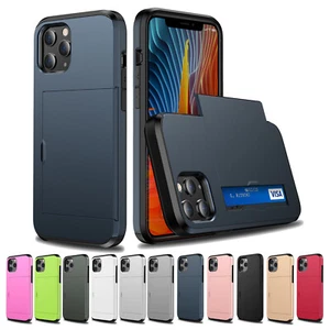 Slide Wallet Case Card Holder For iPhone 14 13 12 11 15 Pro Max X 7 8 Slim Cover - Picture 1 of 22