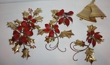 Lot of 4 Tin Poinsettias and Bells Home Interiors Wall Art Mid Century