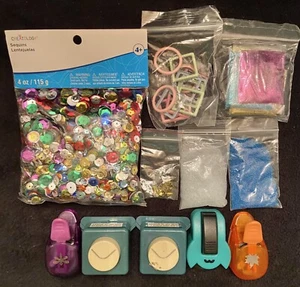Lot of SCRAPBOOKING SUPPLIES-5 Paper Punches, Glitter, Sequins, Metal Frames,etc - Picture 1 of 9