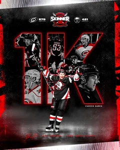 Foto de hockey Jeff Skinner 1000 juegos profesionales collage sables de búfalo 8x10 NHL - Imagen 1 de 1
