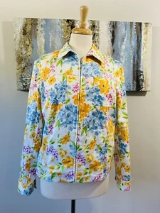 JONES NEW YORK SIGNATURE Women  White Green Yellow Blue Zip  Jacket Size L - Picture 1 of 9