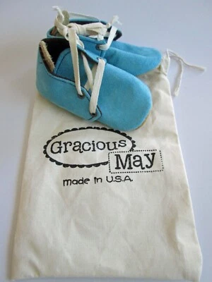 NUEVO Gracious May Bebé Suela Suave Gamuza Zapatos 6-12 Meses Azul Niño Cuero EE. UU. Foto 1 de 4