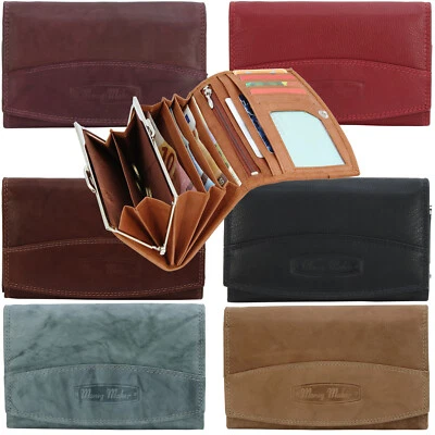 Damen Geldbörse groß Leder Portemonnaie viele Fächer Bügelverschluss - 7 Farben - Bild 1 von 4