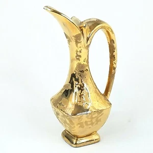 Savoy Brocade Weeping Gold Pitcher Ewer Vase Mid-Century Modern MCM Mottled - Picture 1 of 8