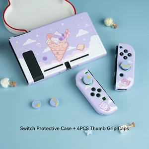 Purple Protective Case+ 4PCS Thumb Grip Caps Cover for Nintendo Switch Purple - Picture 1 of 12