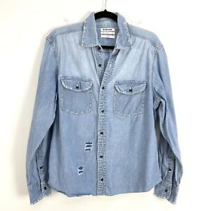 ONE by One Teaspoon Womens Vintage Denim Button Up Shirt Size S Distressed Top