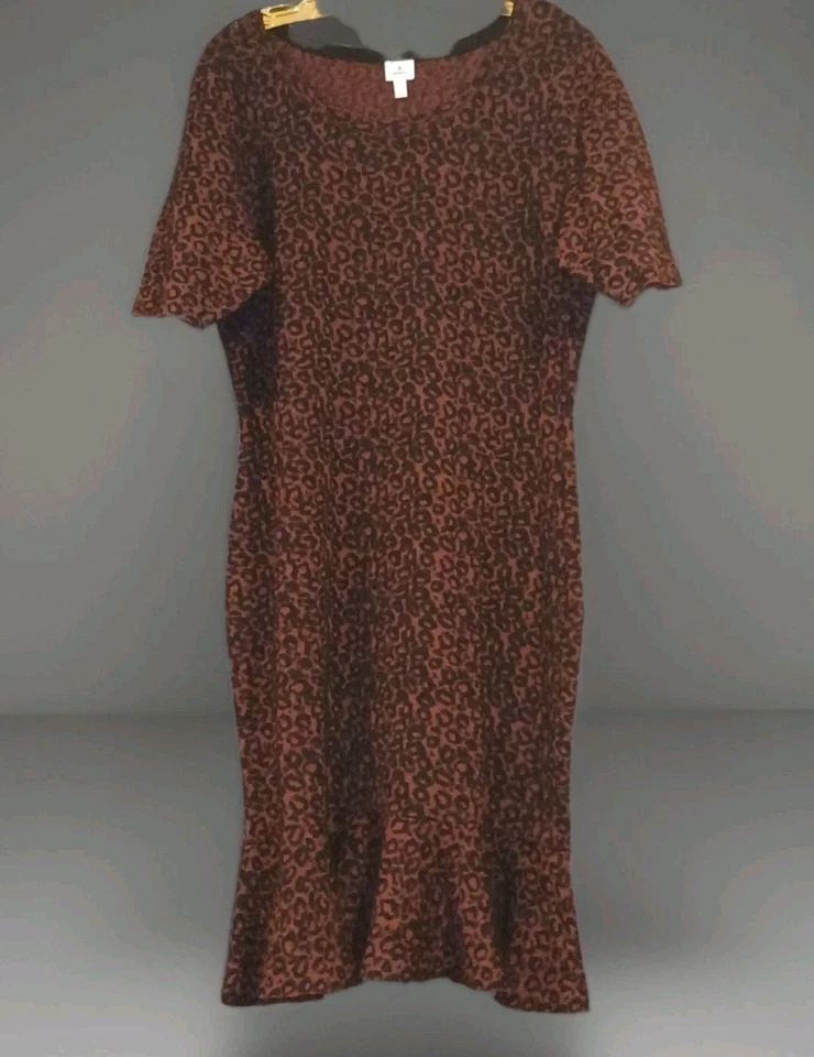 Животное печати свитер платье XL коричневый/мульти колена оборки кромки праздник карьера  - Изображение 1 из 4